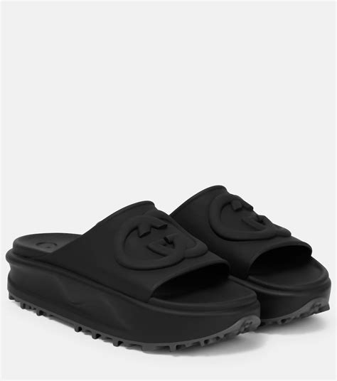 black rubber gucci slides|gucci platform slides black.